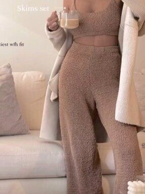 SKIMS Cozy Knit Wide Leg Pant Small/Medium in Rose Clay